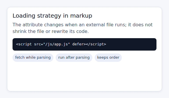 External script tag in the document head with the defer attribute