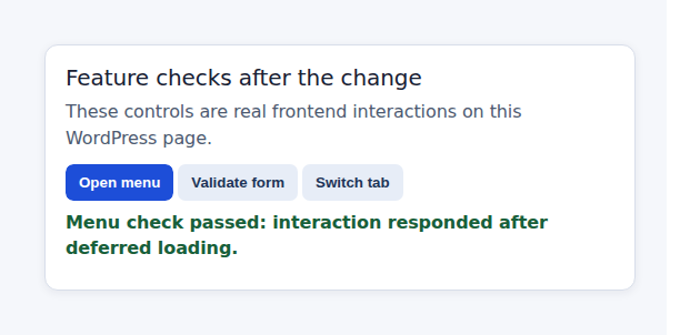 Frontend feature interaction responding successfully after deferred script loading
