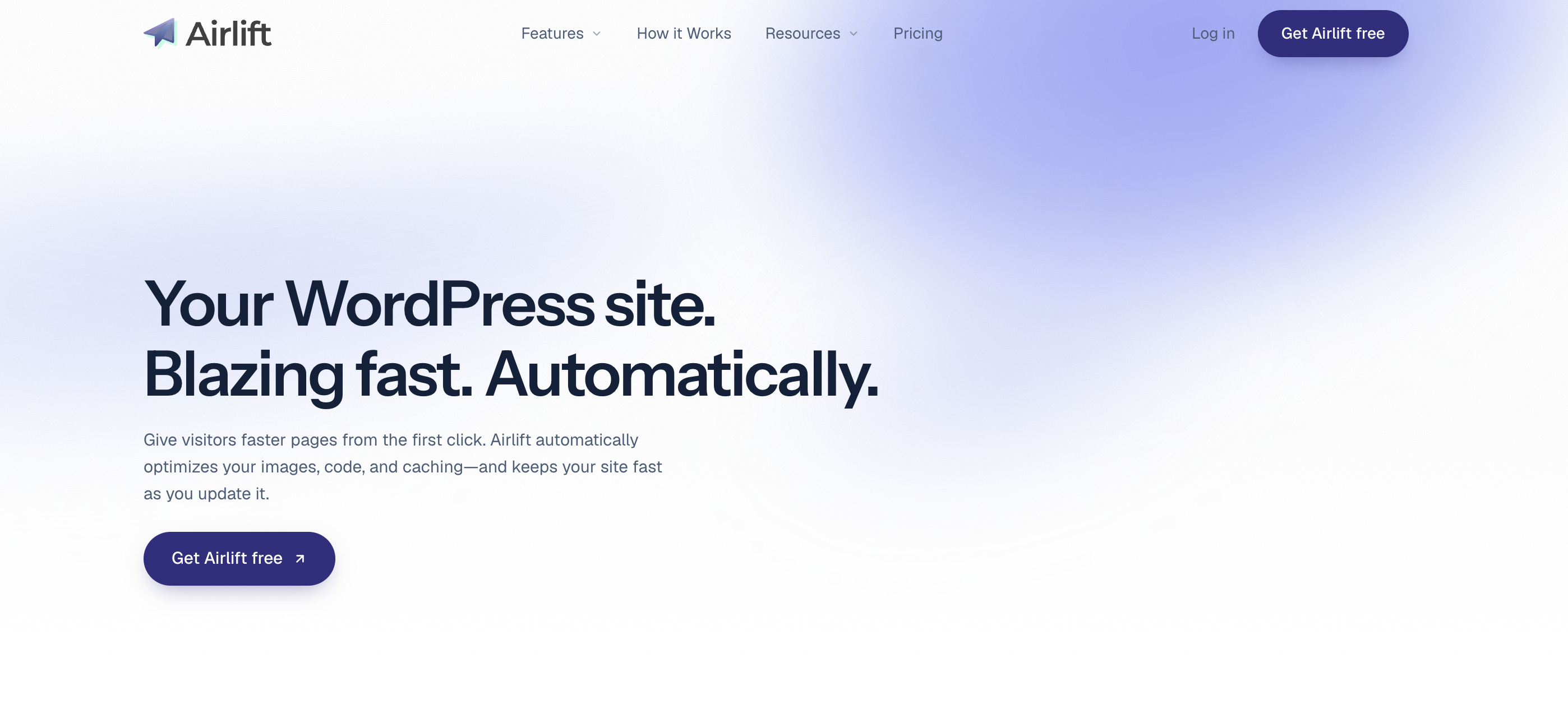 AirLift homepage showing its WordPress performance optimization service