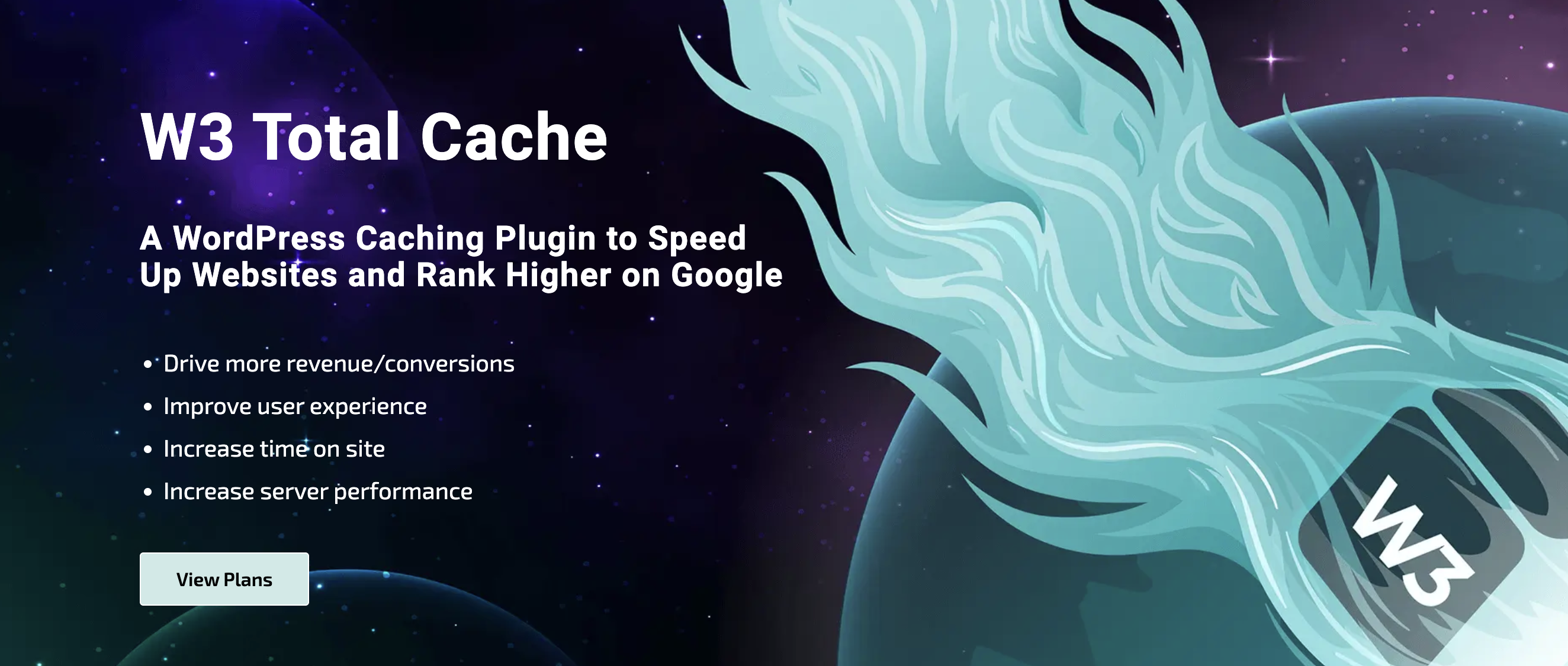 W3 Total Cache homepage showing WordPress caching and performance features