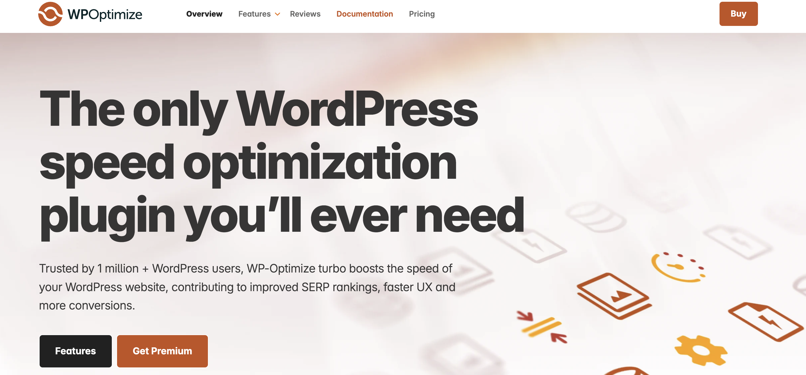 WP-Optimize homepage showing WordPress caching, image optimization, and database cleanup tools