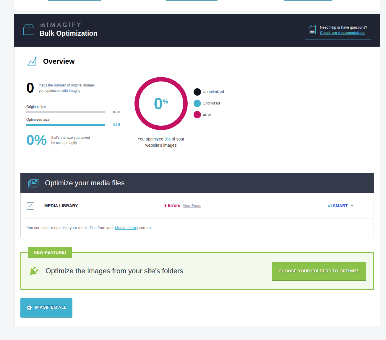 Imagify bulk optimisation screen with library controls