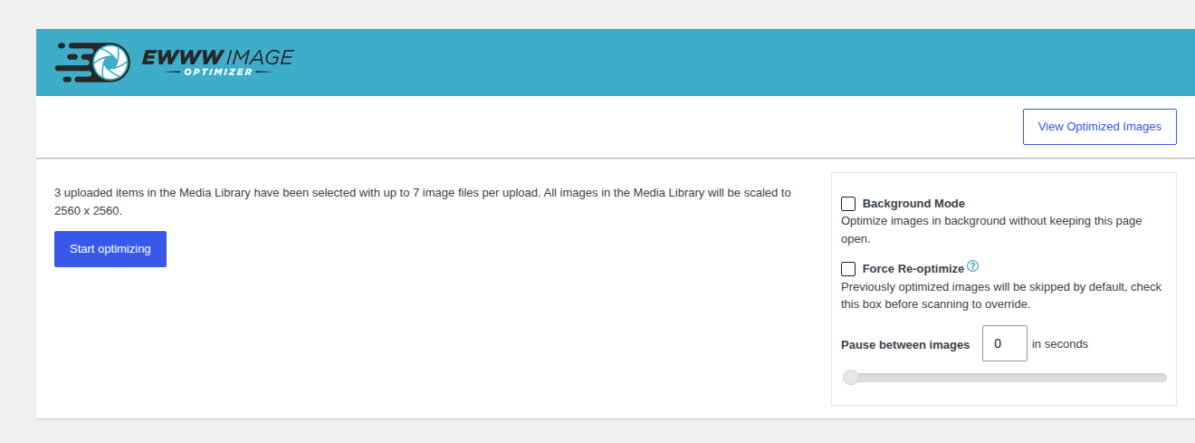 EWWW bulk optimisation screen for local batch processing