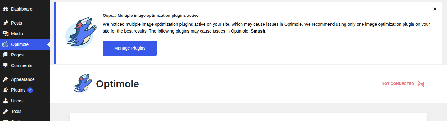 WordPress image-optimizer conflict warning for overlapping plugins