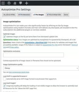Autoptimize image settings