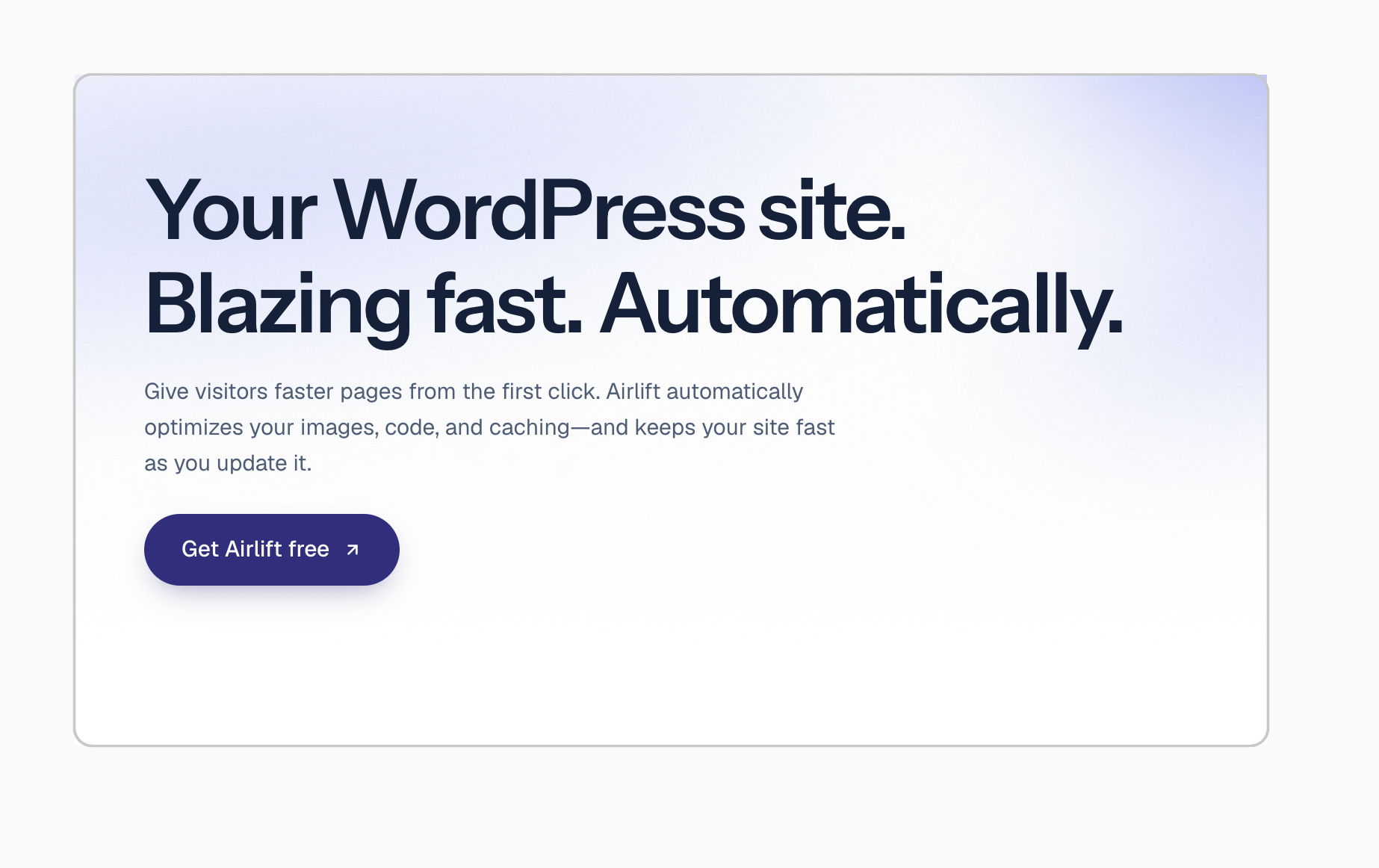 AirLift homepage presenting its broader WordPress performance solution