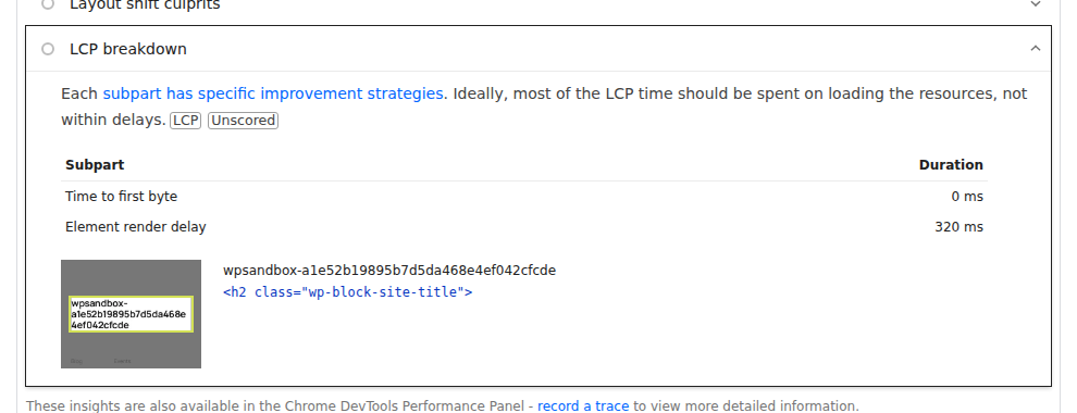 Improve lcp wordpress PageSpeed Insights Largest Contentful Paint element diagnostic