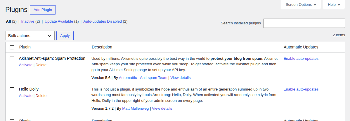 WordPress plugins screen used to check overlapping performance tools