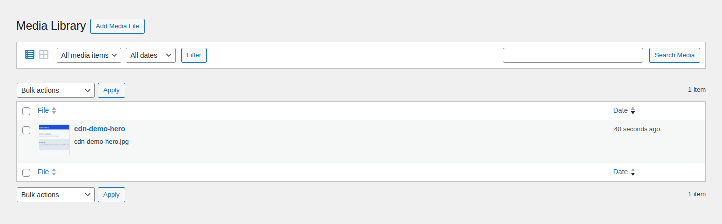 WordPress Media Library showing original media files still stored on the site
