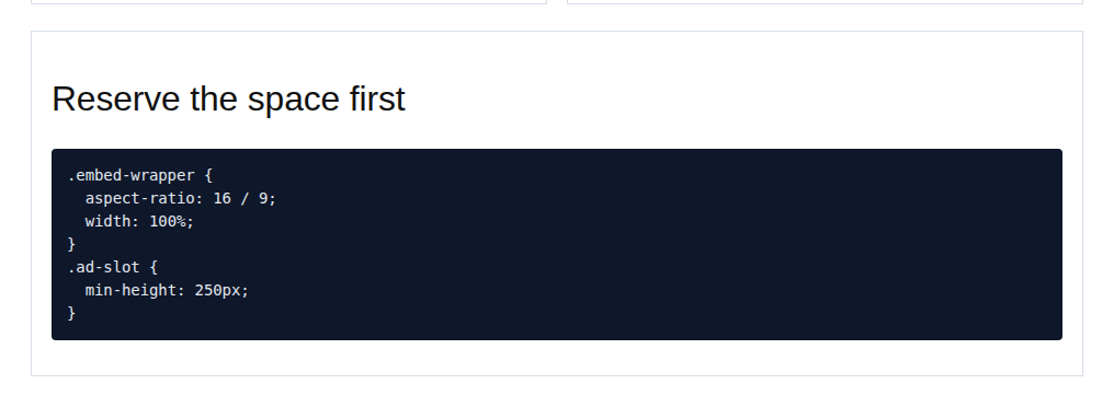 CSS example reserving space for ads and embeds