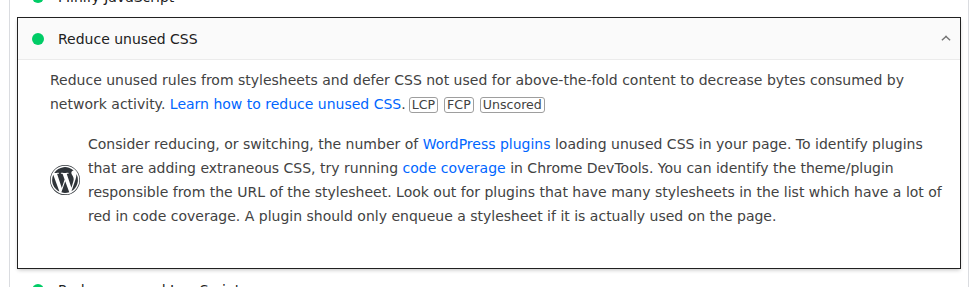 Lighthouse audit for render-blocking resources