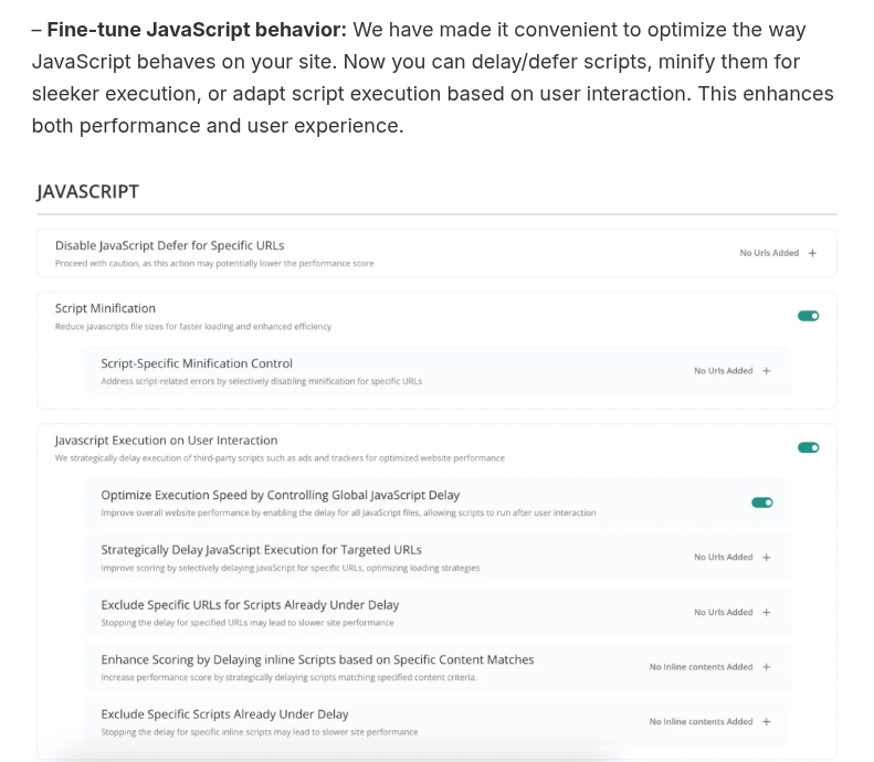 AirLift optimization controls for WordPress performance settings