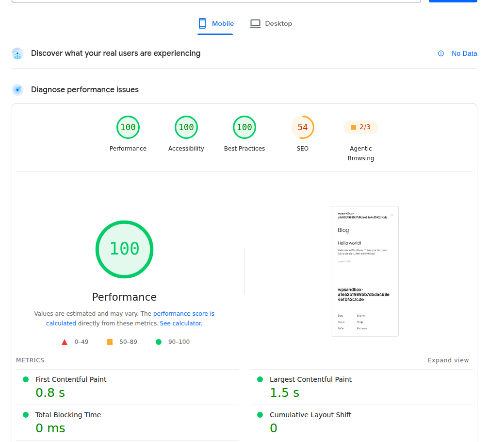 PageSpeed Insights mobile and desktop report tabs