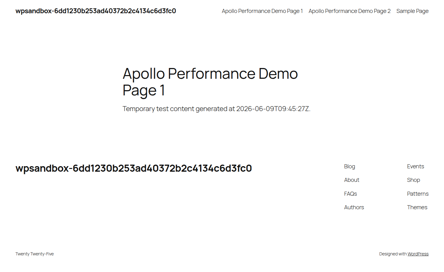Frontend WordPress page used for post-optimization verification