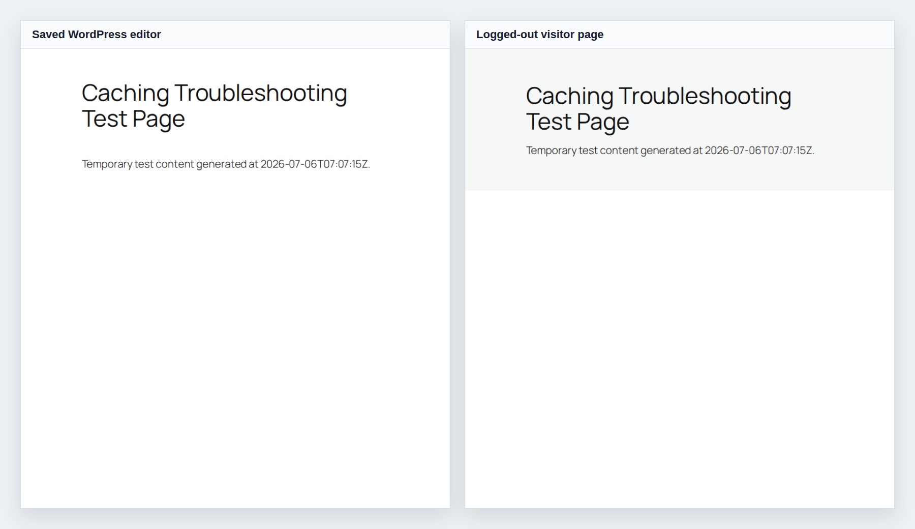 WordPress editor and visitor page comparison for a caching issue