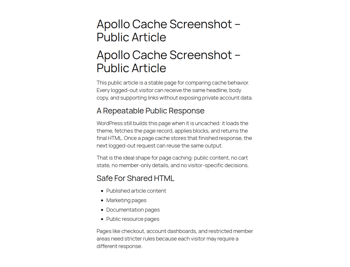 Public WordPress page that can safely use page cache