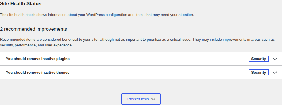 WordPress Site Health object cache recommendation