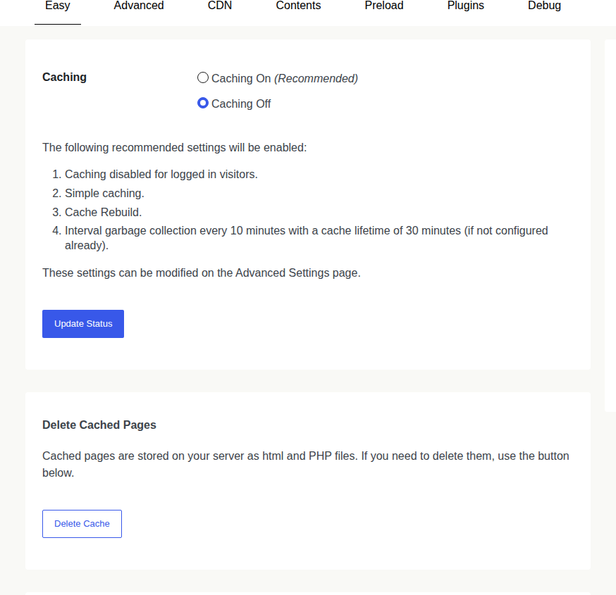 WP Super Cache delete cache control in WordPress