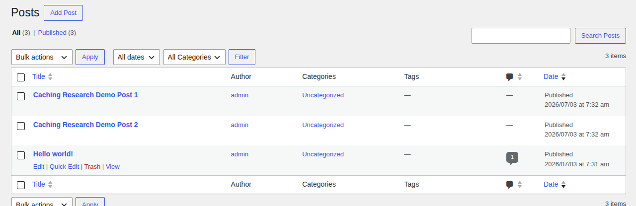 WordPress posts list showing reusable public content