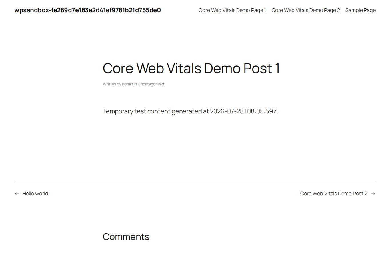 A WordPress post first view showing visible content that can be checked for Core Web Vitals