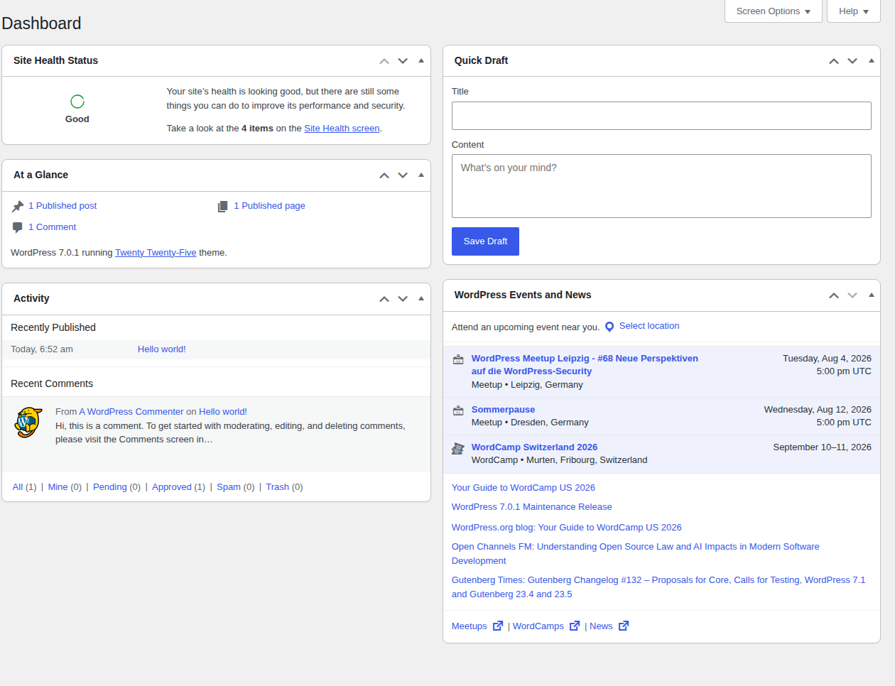WordPress dashboard widgets provide a baseline for comparing slow admin screens