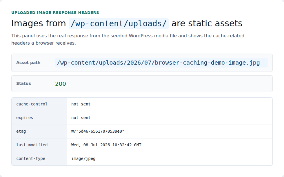 Response headers for an uploaded WordPress image