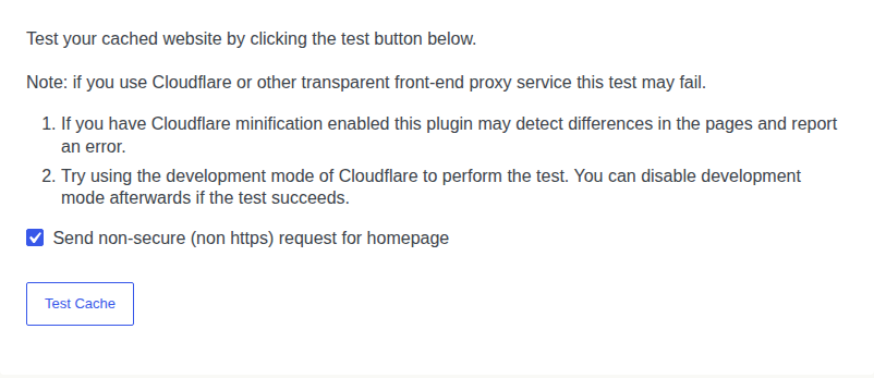 WP Super Cache Test Cache panel