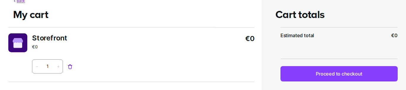 Cart summary with quantity coupon subtotal and checkout controls