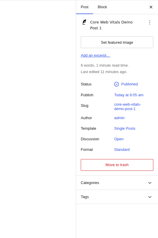 WordPress editor sidebar showing where a featured image can affect the first visible page content