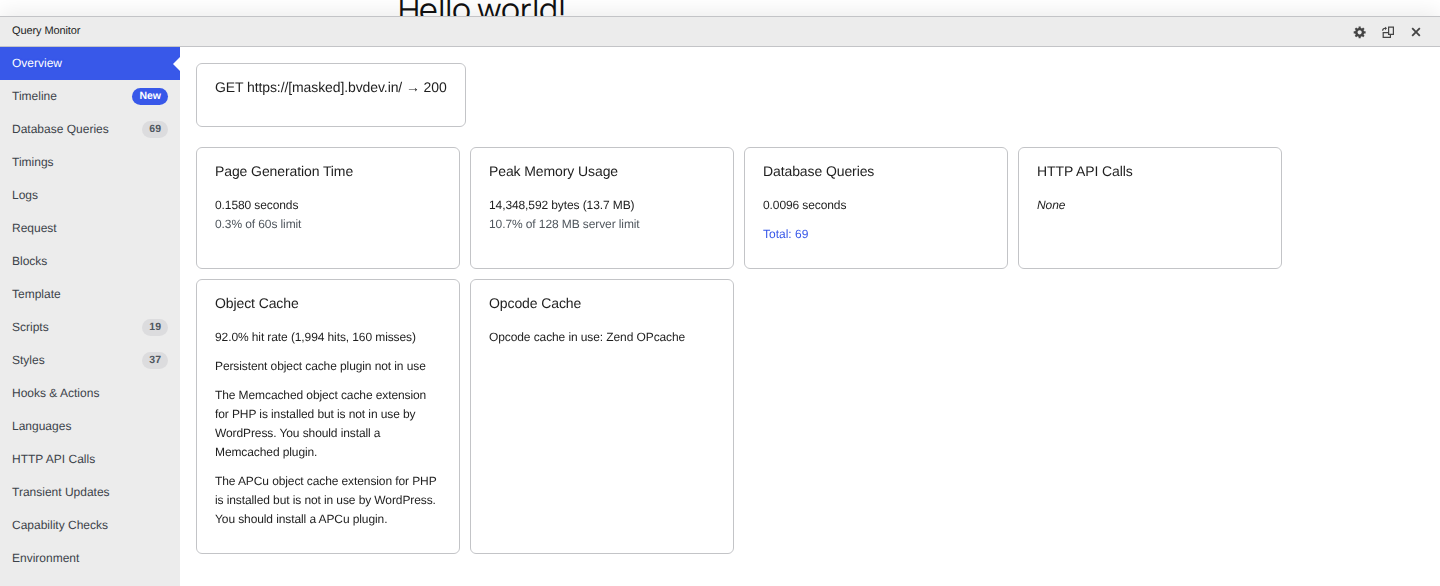 Query Monitor showing WordPress work on a frontend request