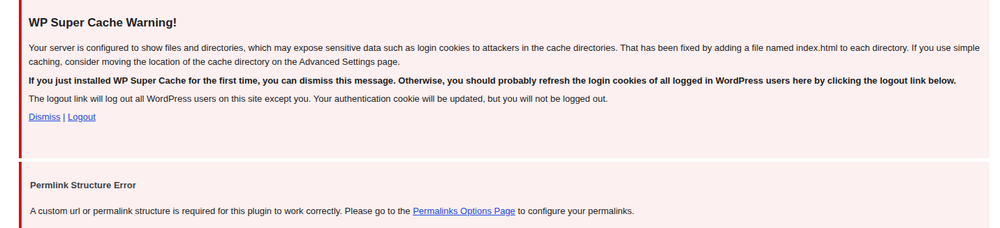 WP Super Cache warning in wp-admin before normal cache controls are available