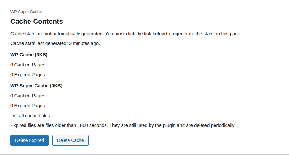 Cache plugin controls for clearing generated cache files