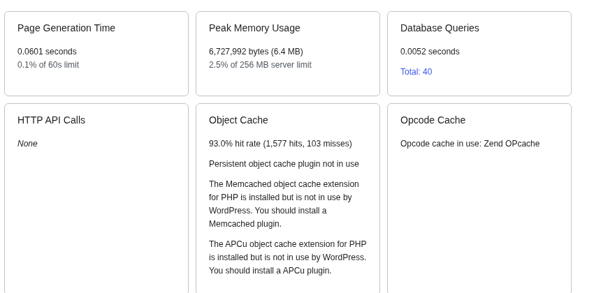 Query Monitor overview showing current WordPress request metrics