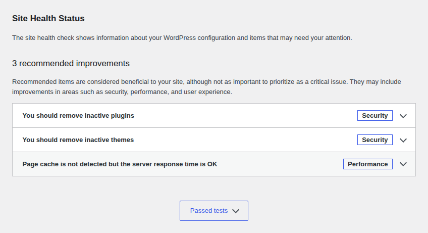 WordPress Site Health status for persistent object cache