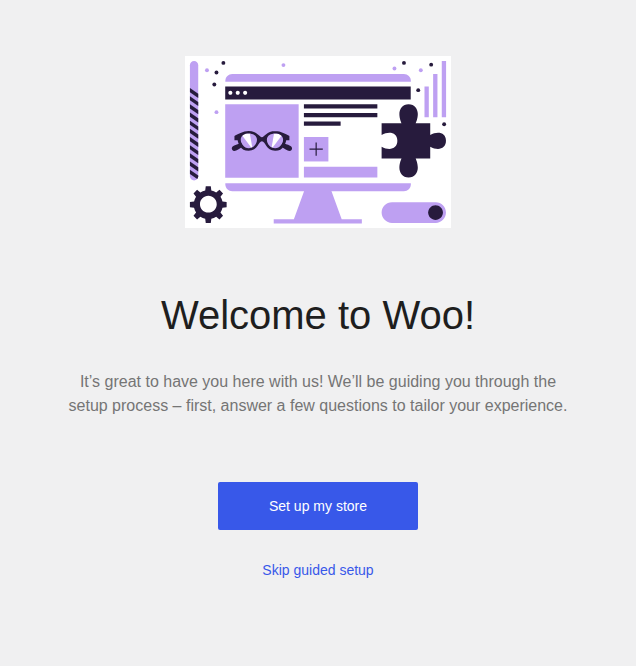 WooCommerce setup wizard showing dynamic site context