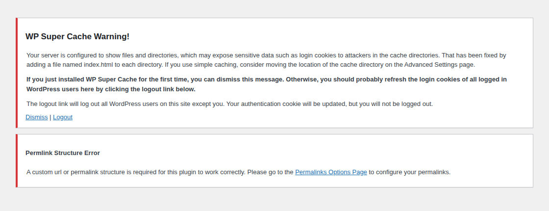 WP Super Cache setup warning about permalink configuration