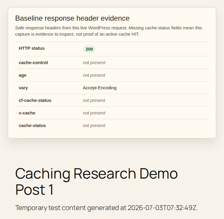 Cache-related response header evidence panel