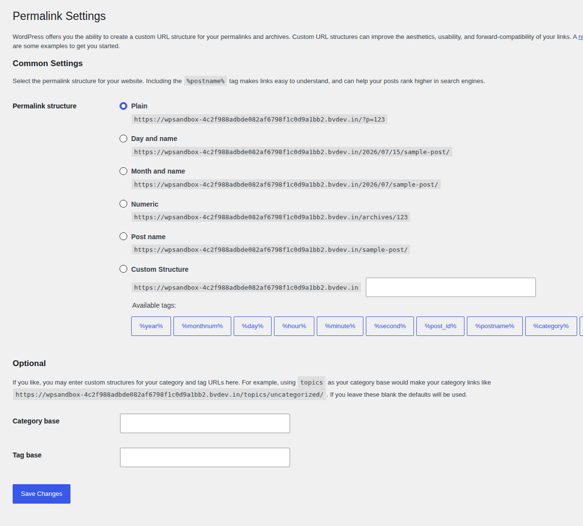 WordPress Permalink Settings screen used to refresh rewrite rules
