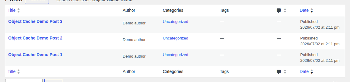 WordPress posts admin list showing repeated content objects