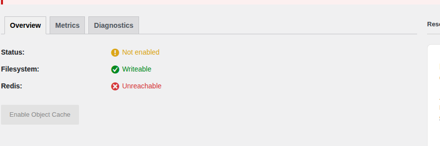 Enable Object Cache action in the Redis Object Cache plugin