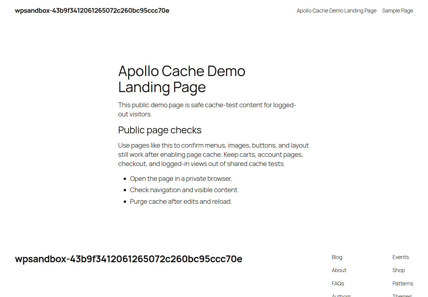 Public WordPress demo page used as a cache testing target