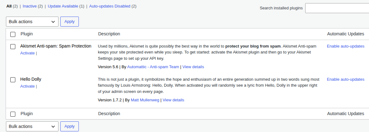 WordPress plugins screen showing the admin context for script accumulation