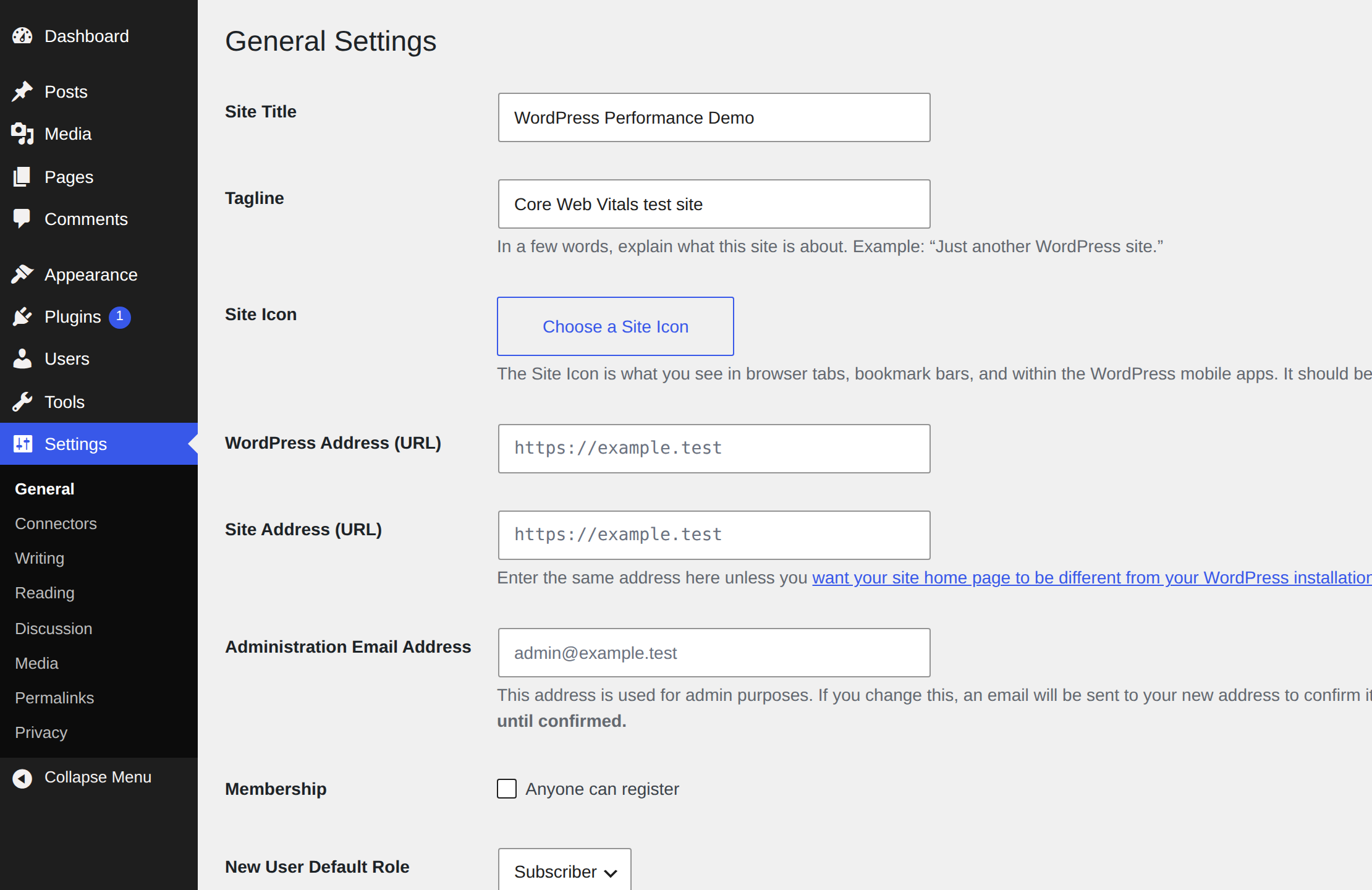 WordPress settings context for checking performance stack ownership