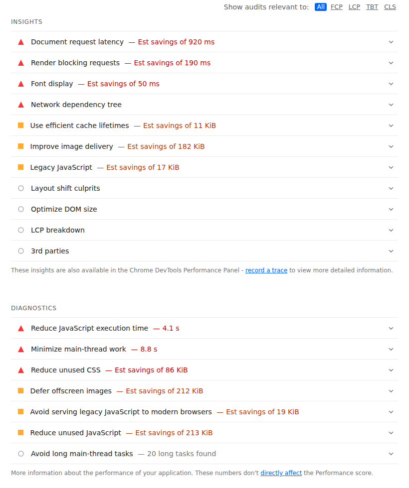 Lighthouse opportunities for product page performance fixes