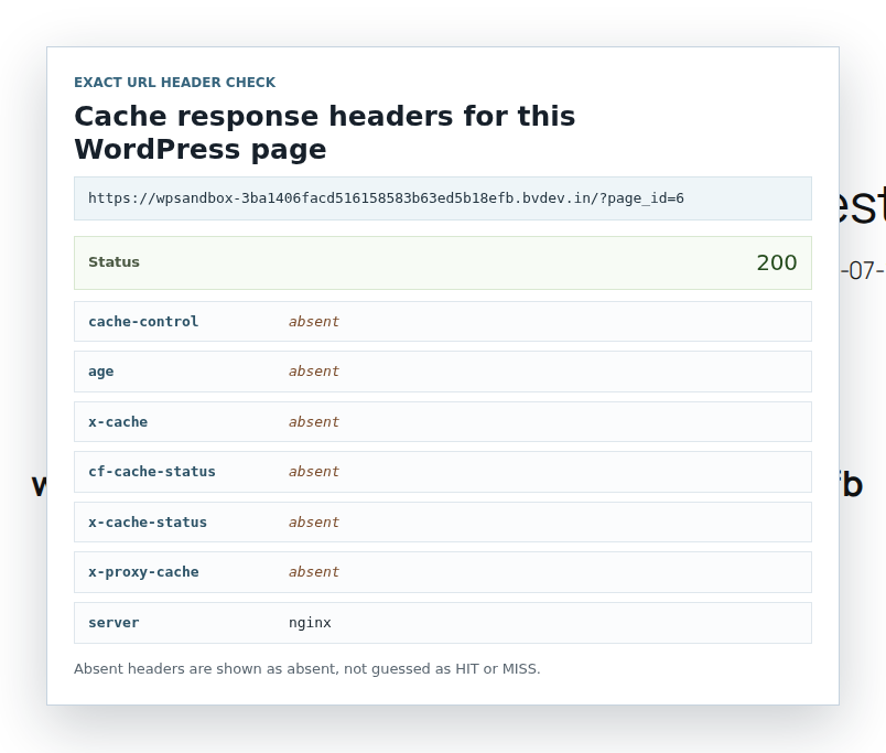 Response header check for a public WordPress page