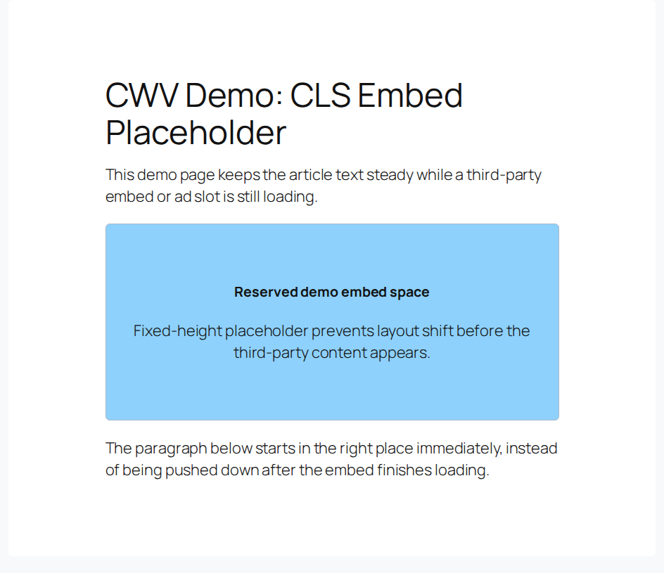 Frontend demo placeholder reserving space before embedded content loads