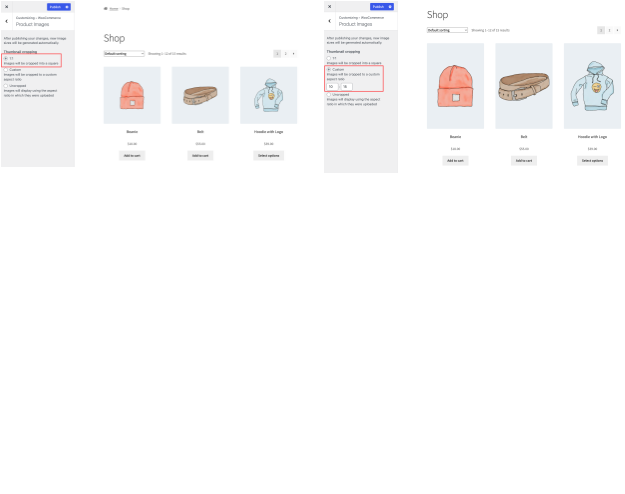 WooCommerce product image sizing and cropping settings