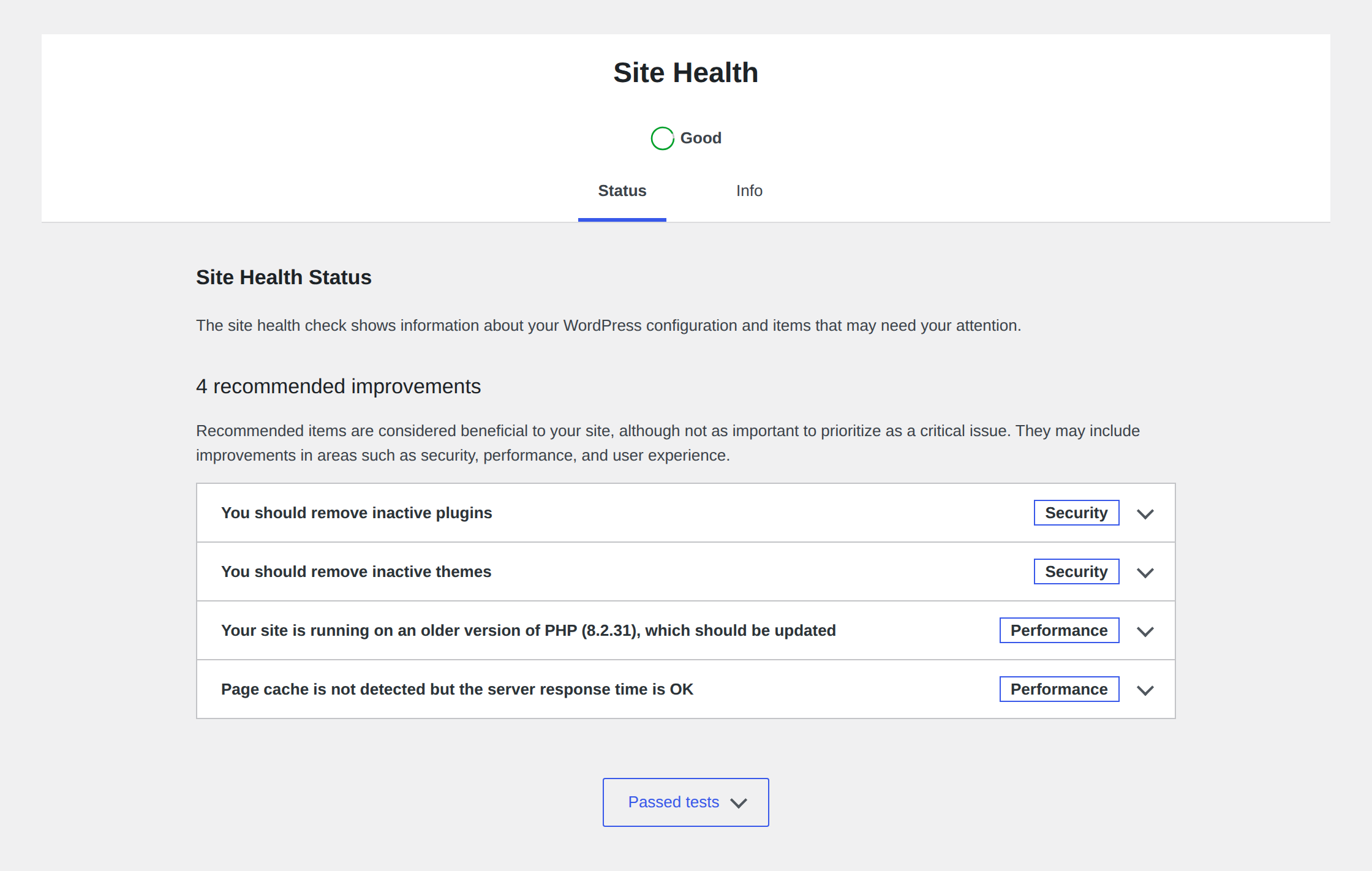 WordPress Site Health performance context outside Redis