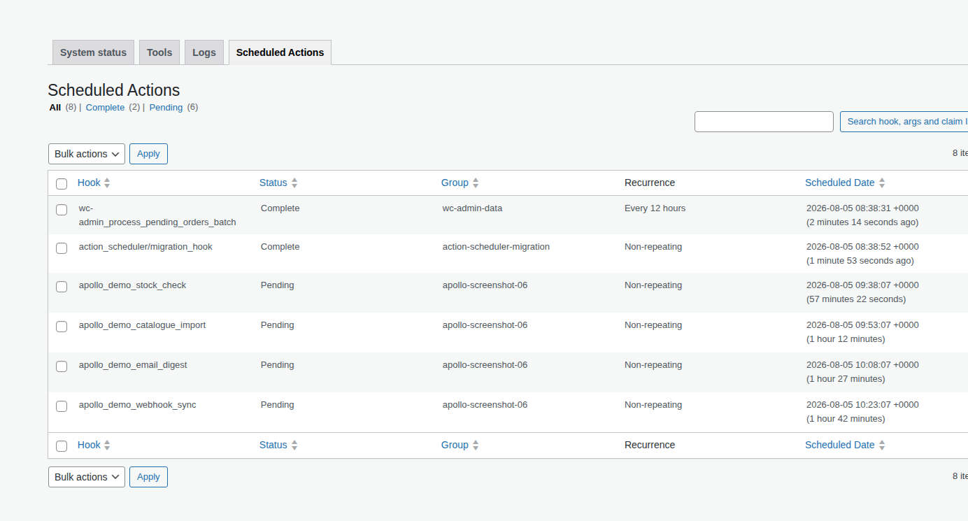 WooCommerce Action Scheduler queue for reviewing background work