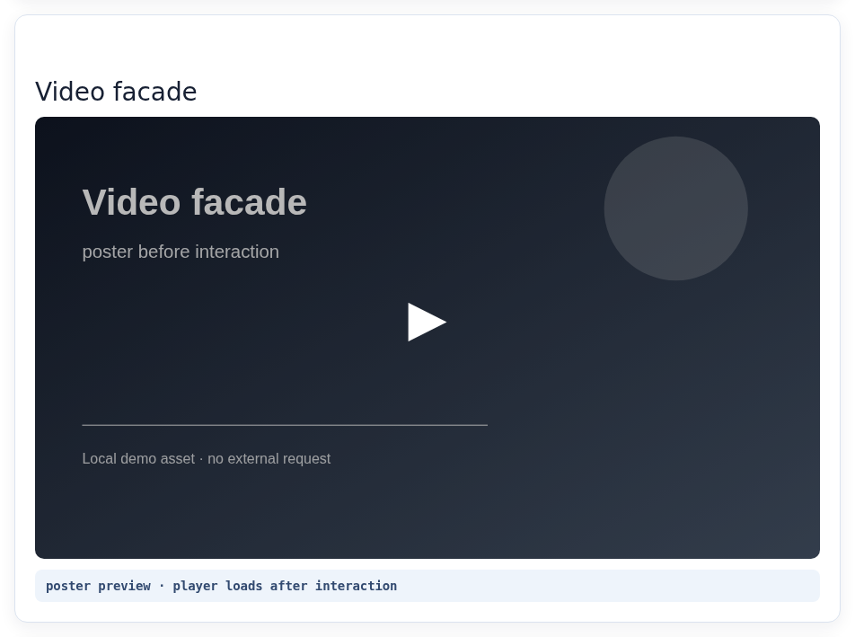Live WordPress video facade showing a poster and play control before the player loads